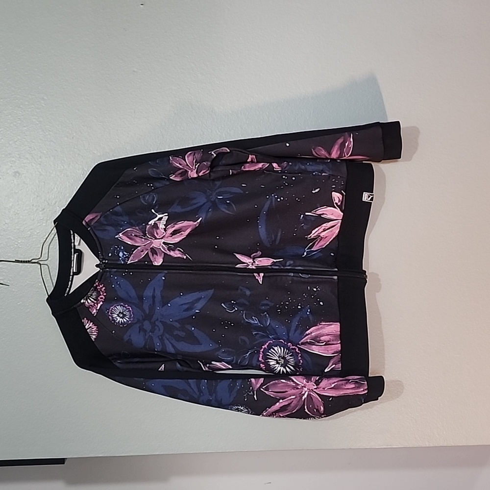 Puma Archive Track Zip up jacket black purple flowers sporty Womens size XL